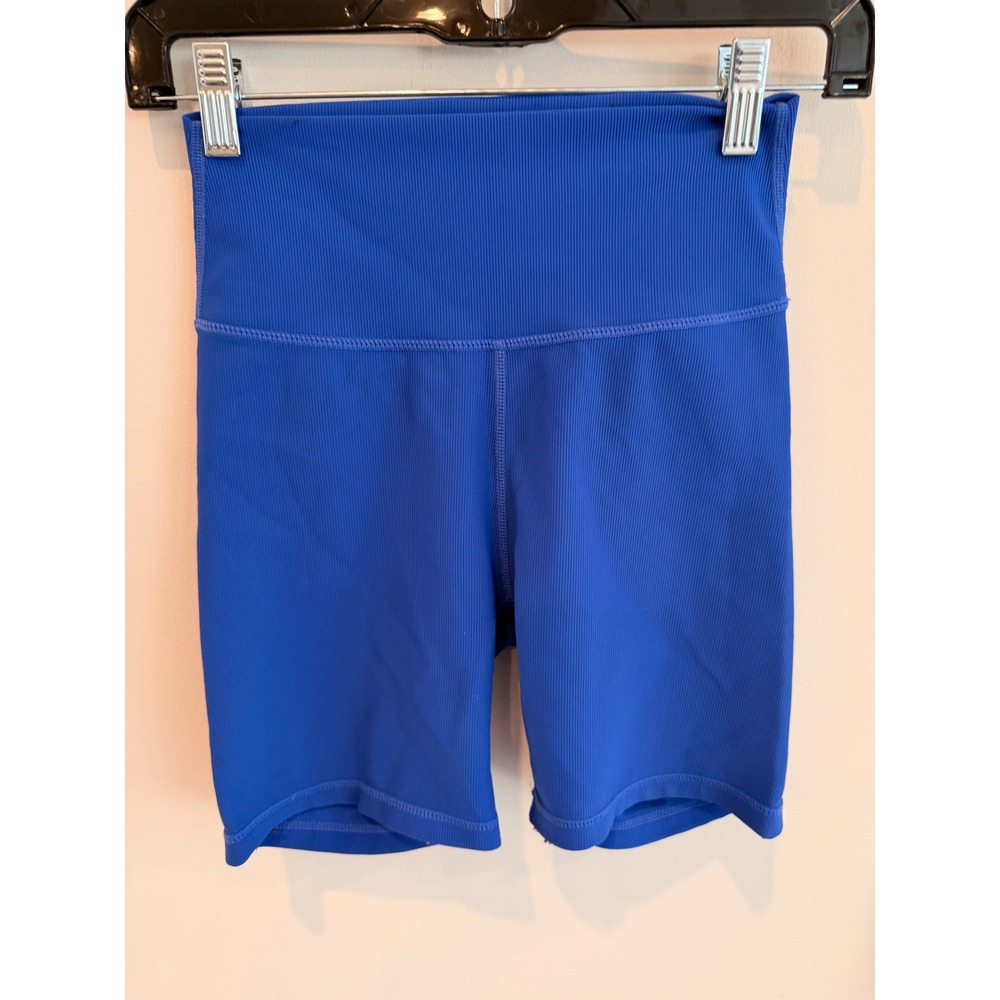 Wilo The Label Blue Ribbed Bike Shorts Size M High Rise Biker Short Activewear‎